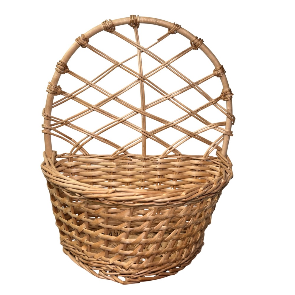 Vintage Boho Wicker Wall Hanging Basket Natural Rattan Pocket Planter Storage